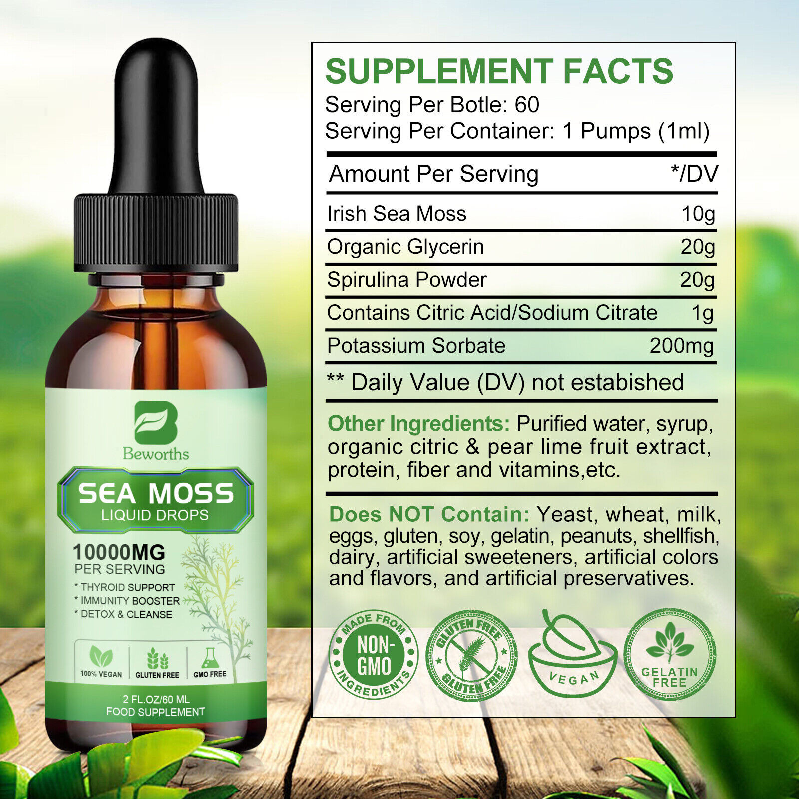 Sea Moss Liquid Drops +Black Elderberry Extract Immune Joint Digestion Support
