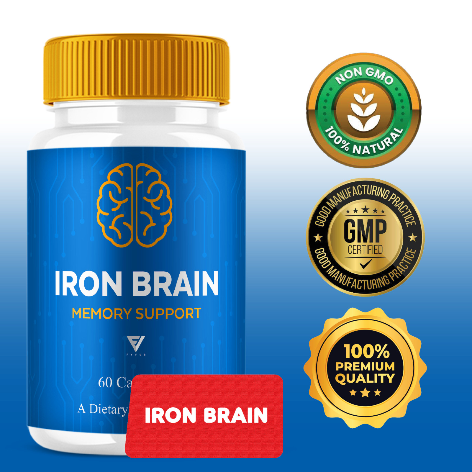 (5 Pack) Iron Brain Premium Nootropic Supplement, IronBrain Pills (300 Capsules)