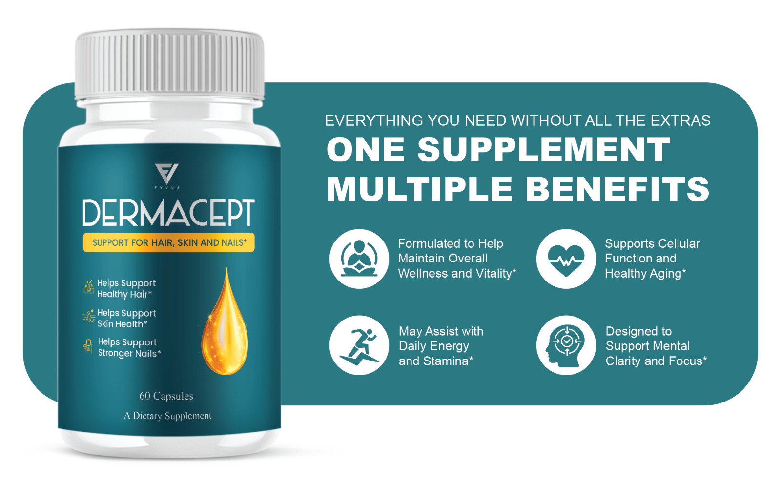 (3 Pack) DermaCept Advanced Capsules, DermaCept Supplement (180 Capsules)