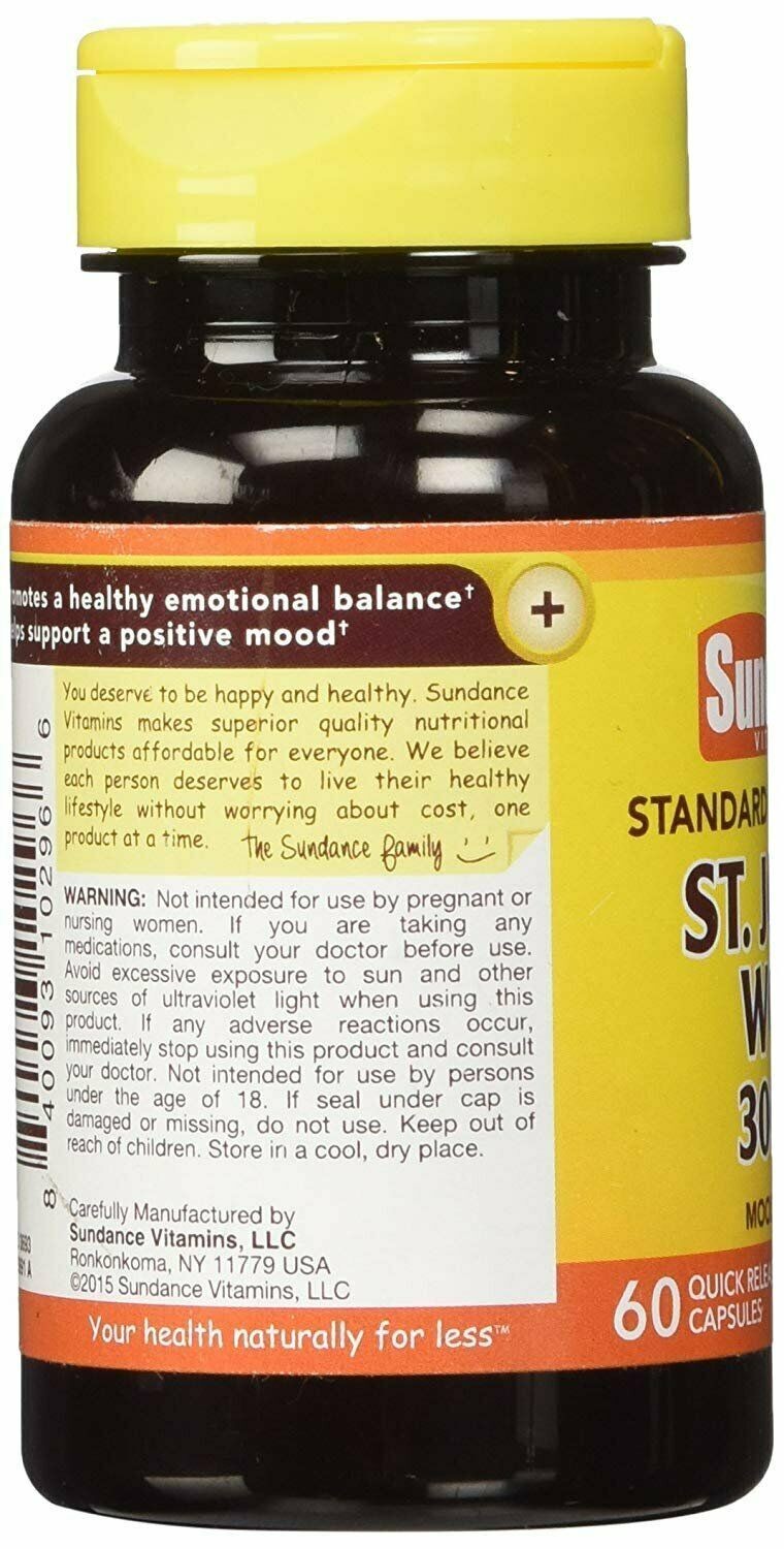 Sundance Vitamins Standardized Extract St. John’s Wort Capsules 300 mg 60 Count