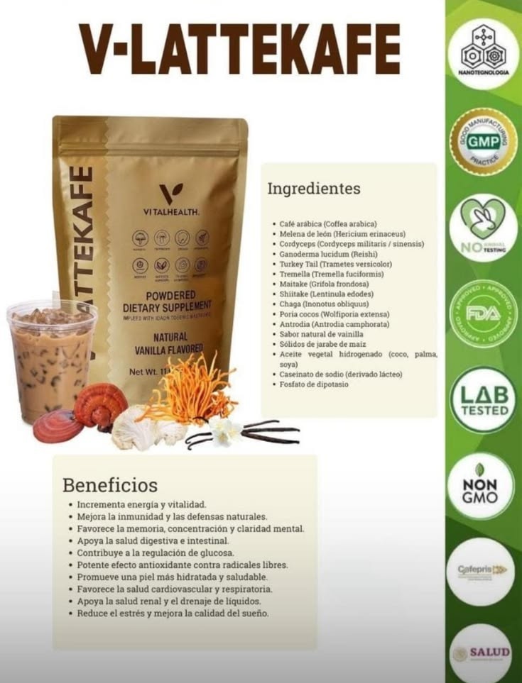 V-LatteKafe Vitalhealth Coffee 5 sachets infused with 10 Adaptogenenic mushrooms