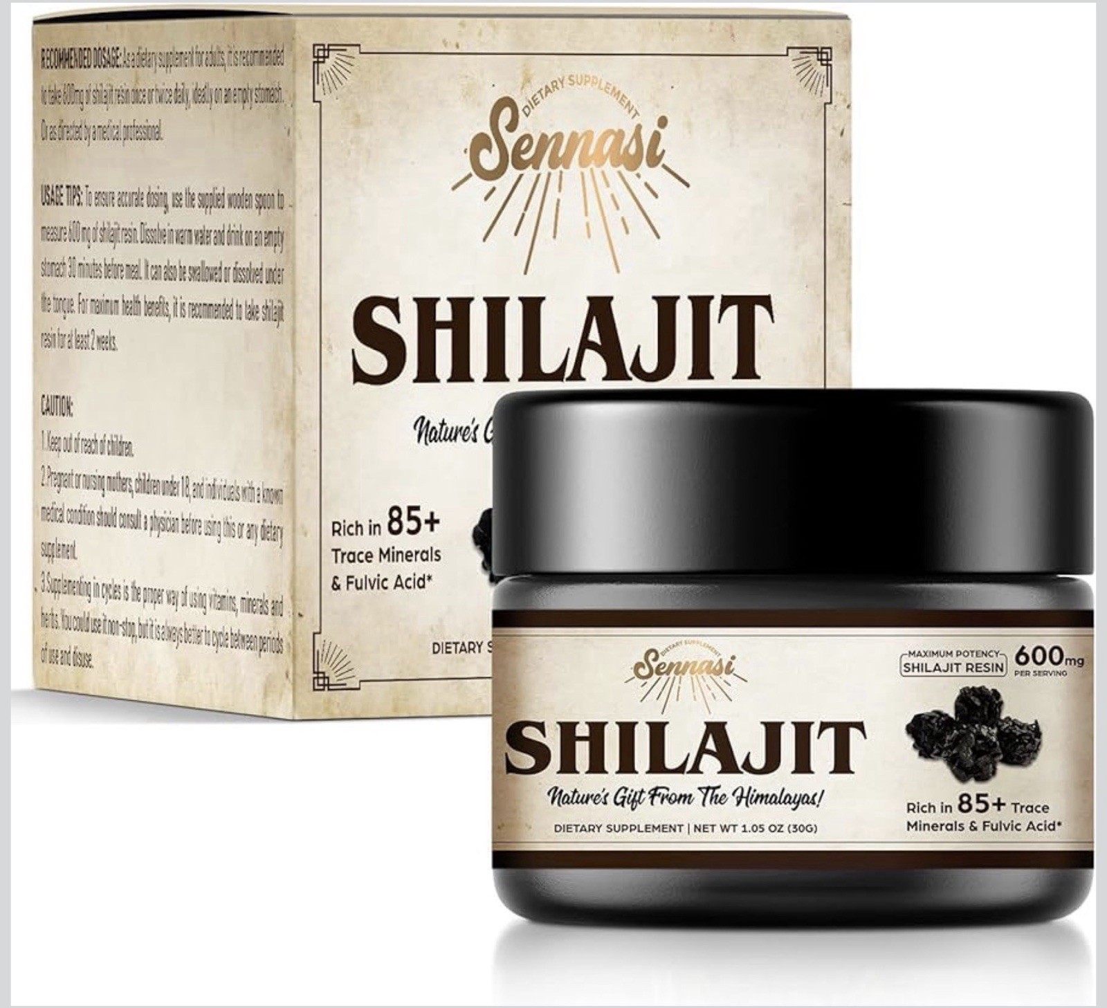 Sennasi Shilajit Resin Pure Himalayan 600mg Pack of 3 Exp 01/27