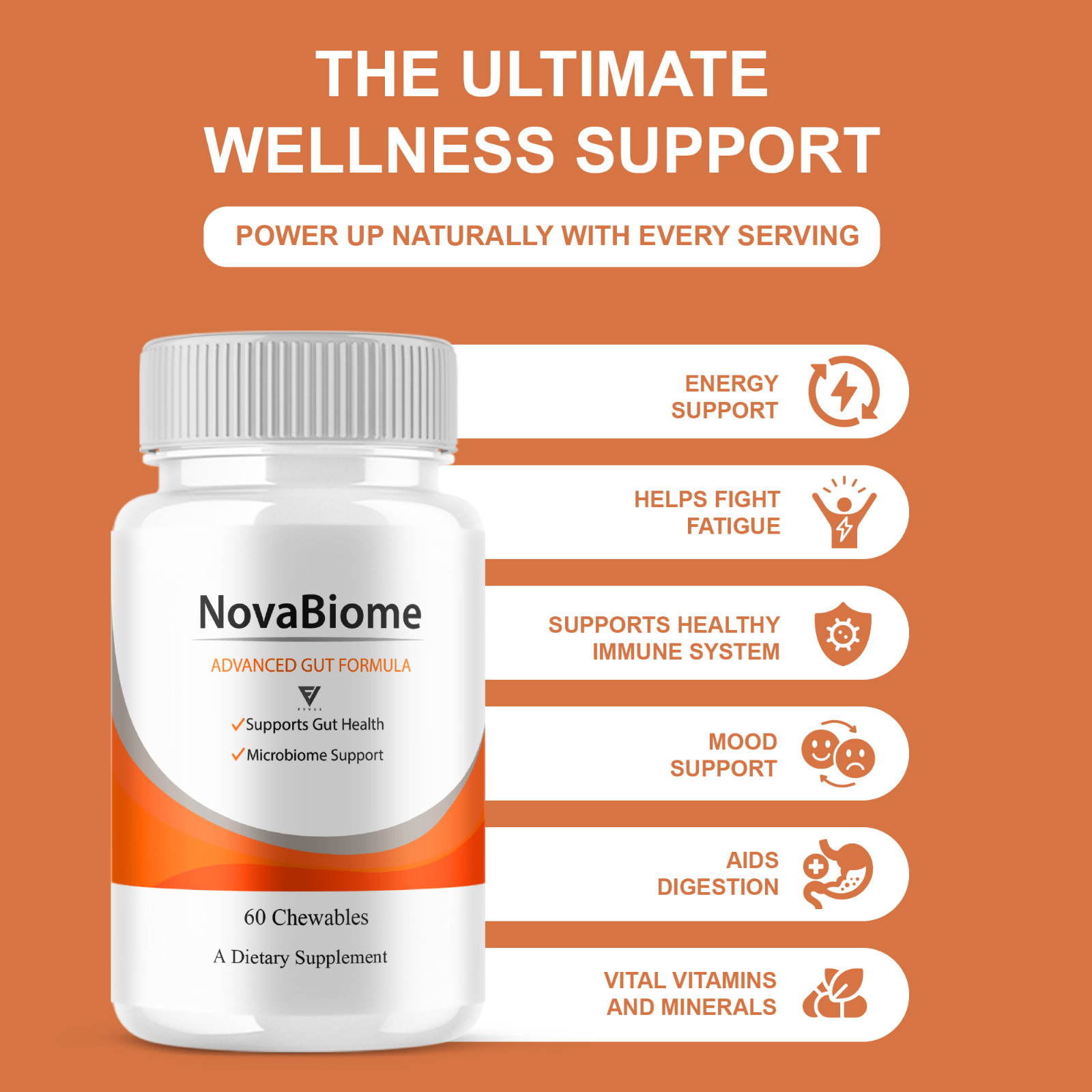 (3 Pack) NovaBiome Advanced Gut Formula, Nova Biom Daily Support (180 Chewables)