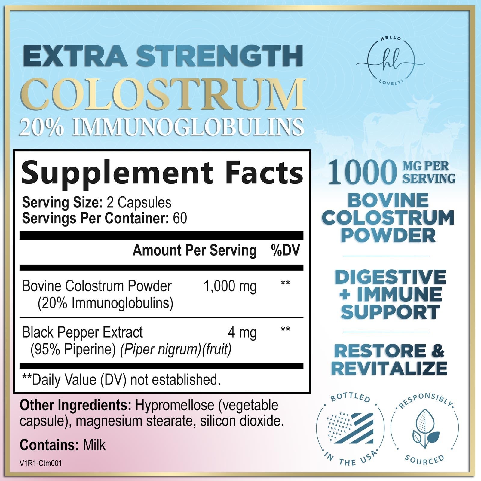 Colostrum Supplement 1000mg Per Serving – Max Strength 120 Count (Pack of 1)