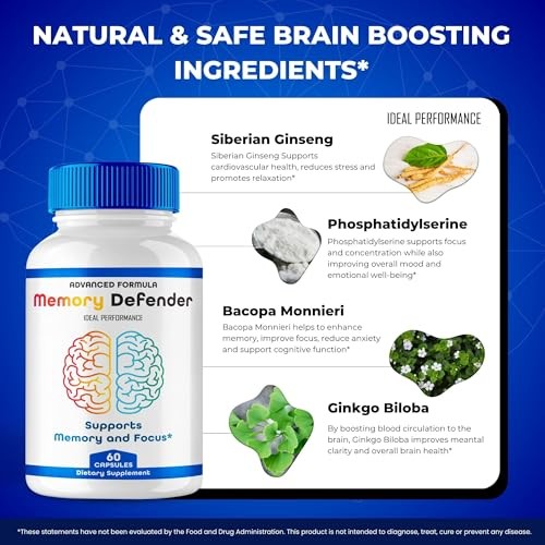 Memory Defender Brain Nervous System Supplement – 180 Capsules (3 Pack)