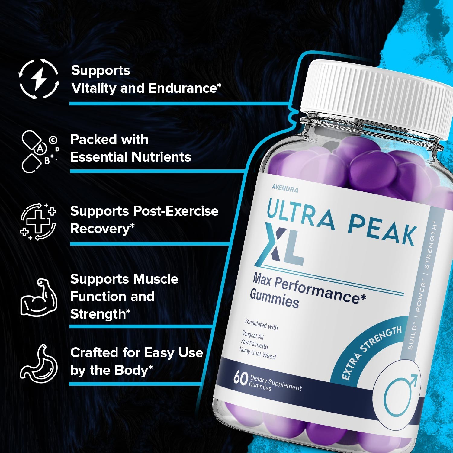 (5 Pack) Ultra Peak XL Gummies for Men – Gummy Natural Blend for Overall Support
