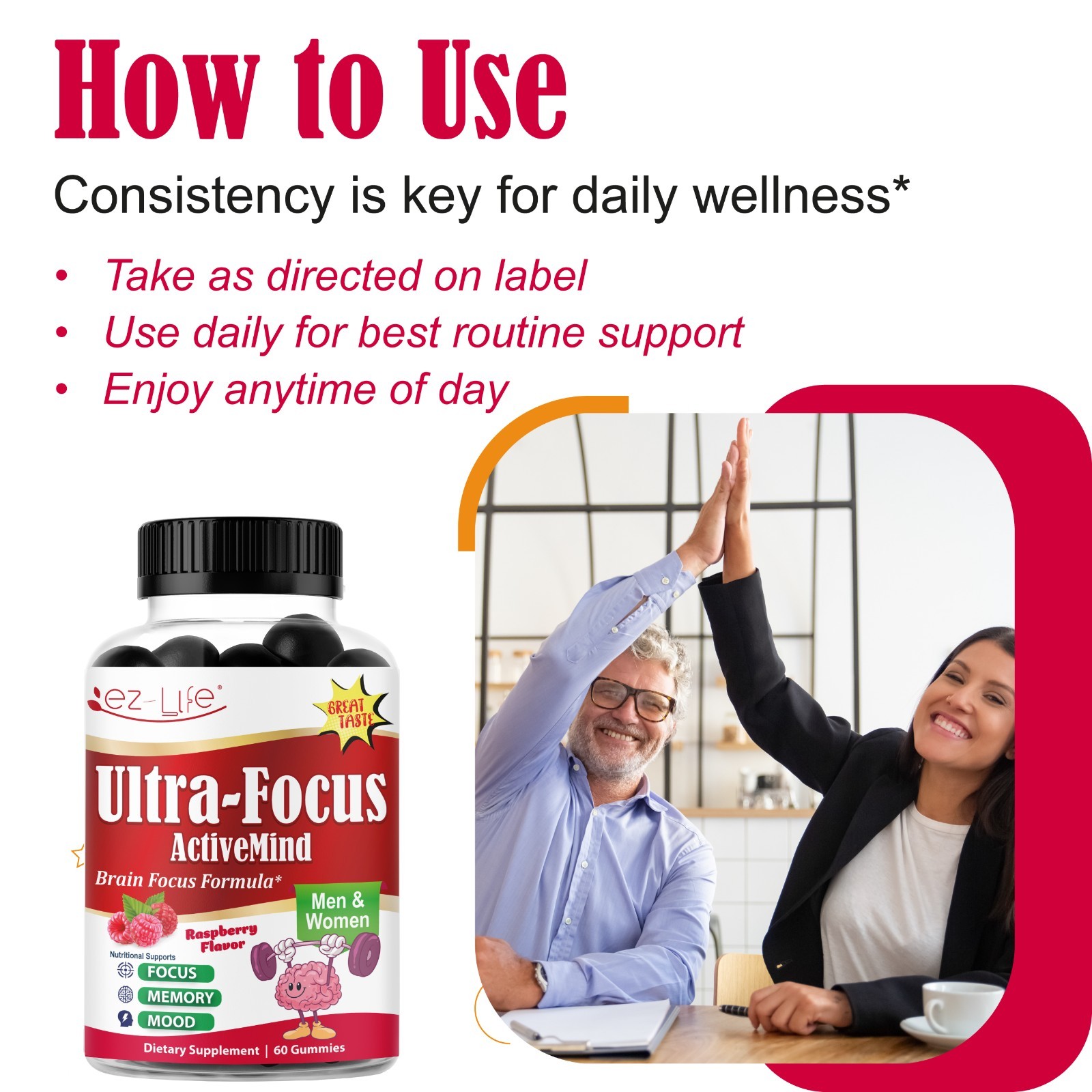 Brain Memory and Focus Supplement for Adults with Functional Mushroom- 60 Gummy