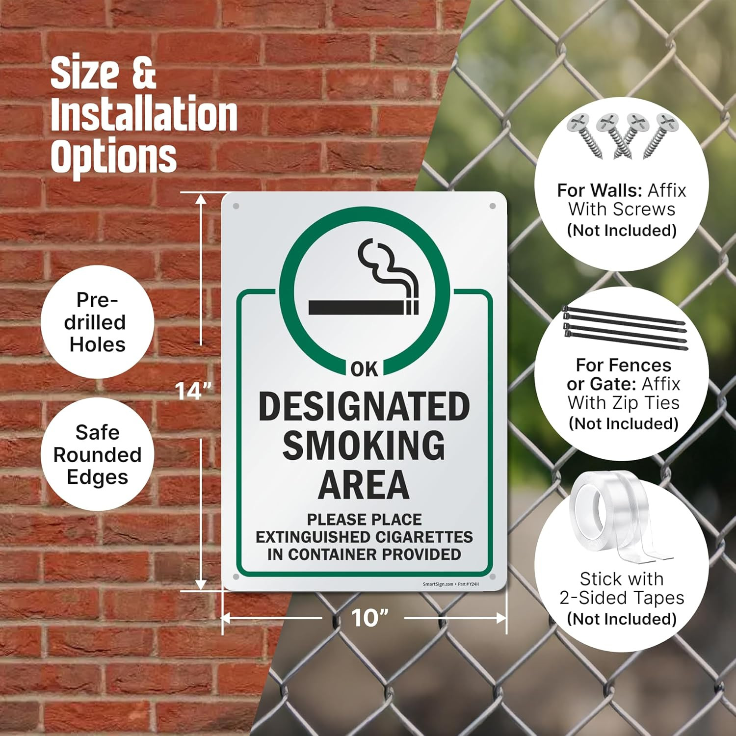 Designated Smoking Area Metal Sign – Extinguish Cigarettes Here, 14×10 Inch