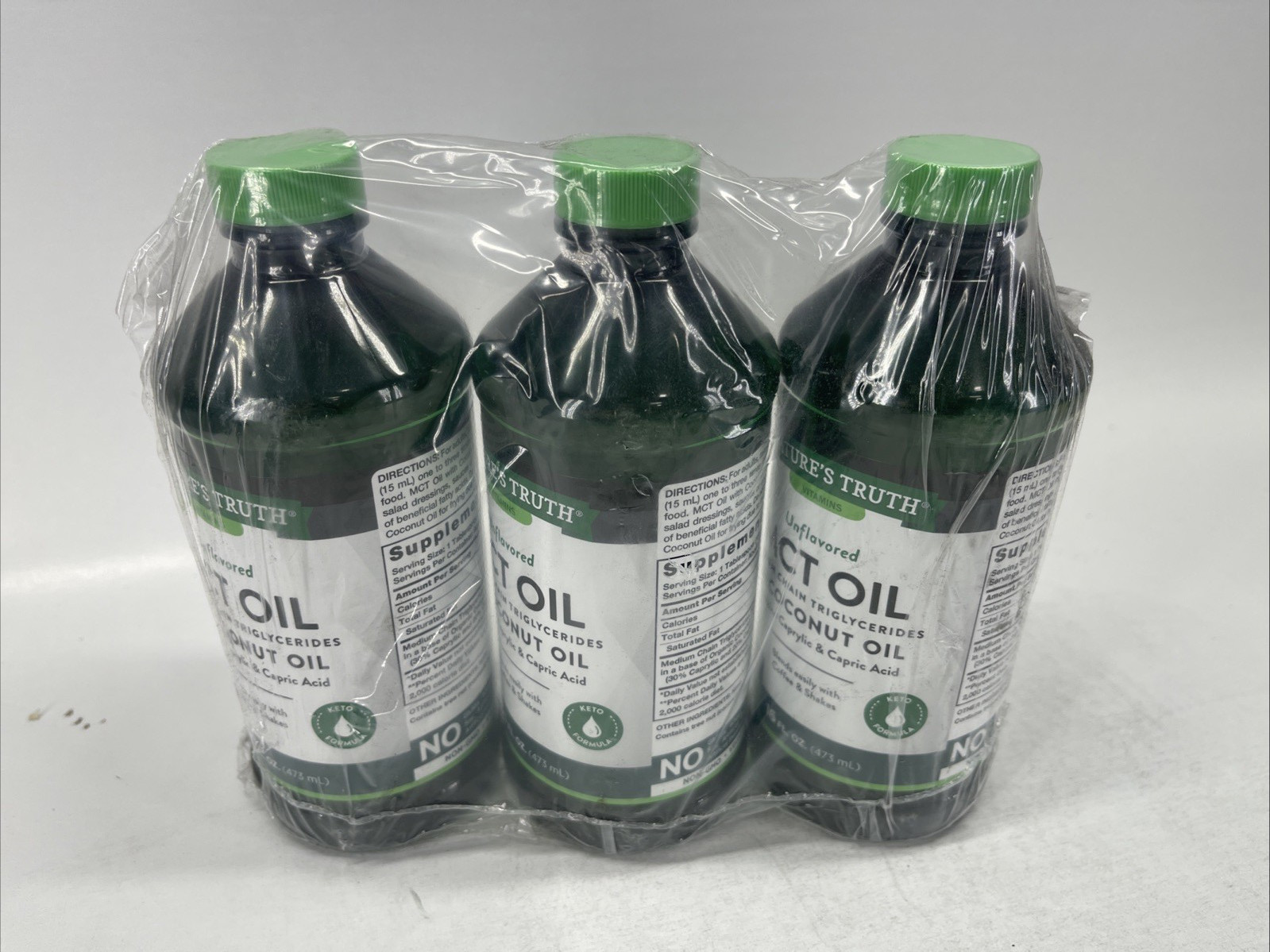 Lot of 3 Nature’s Truth MCT Oil Liquid 16 floz Coconut Oil Keto NoFlavor exp5/27