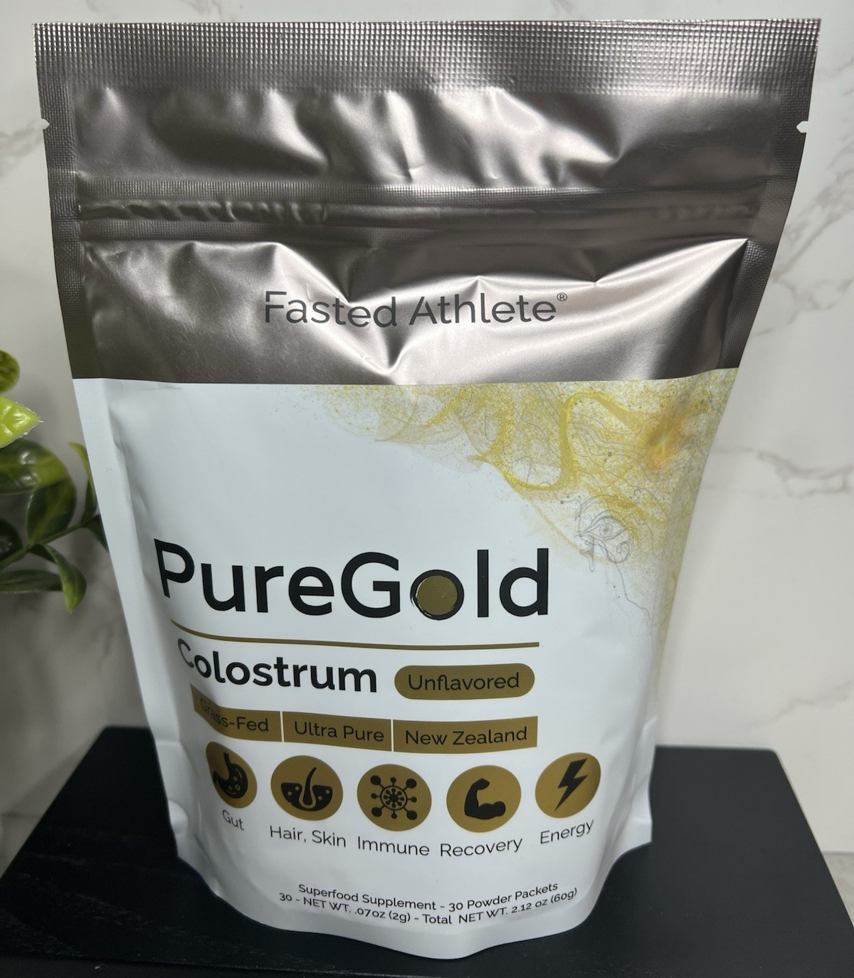 Fasted Athlete PureGold Colostrum Powder Unflavored 30 Sticks 2.12oz Exp 10/2026