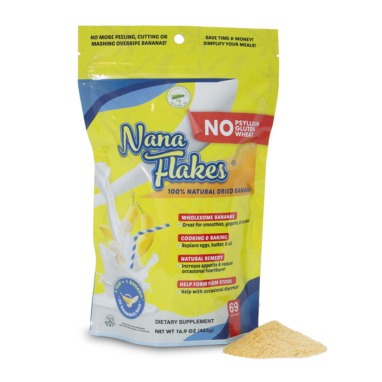 Nana Flakes 100% Dried Banana Natural Remedy 1 Lb. 69 Servings
