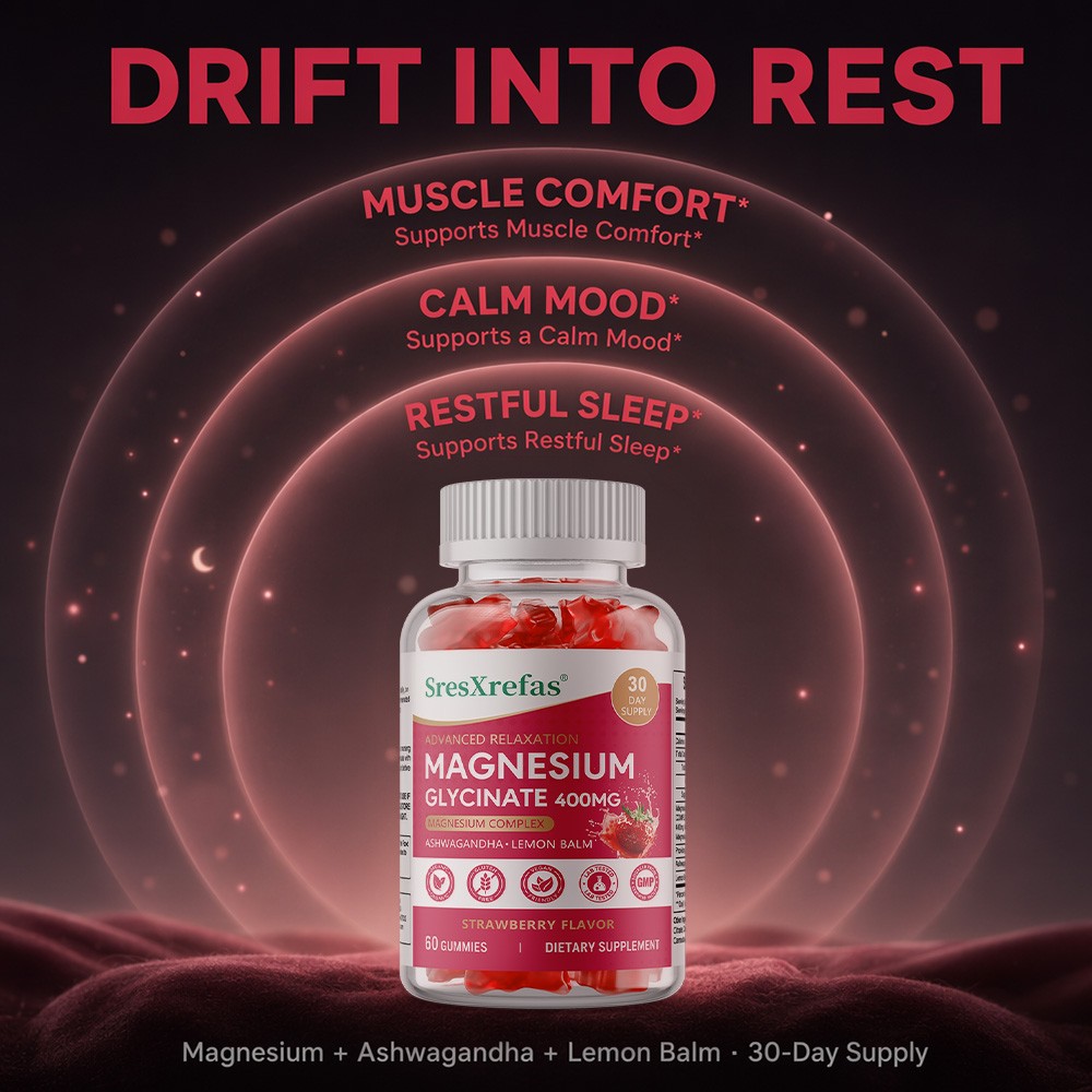 Magnesium Glycinate Gummies 800mg, Triple Magnesium Blend Calm Mood,Muscle,60CT