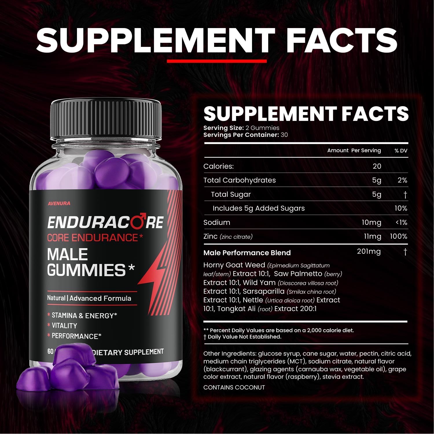 (1 Pack) Enduracore Gummies for Men – Endura Core Male Gummy Advanced Formula