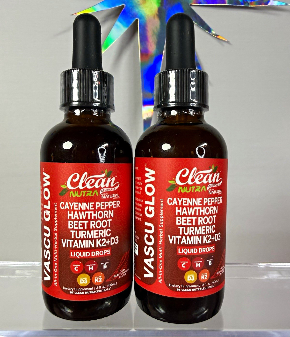 Clean Nutraceuticals Vascu Glow Liquid Drops 2 fl oz Vitamin K2+D3 Heart 2 pack