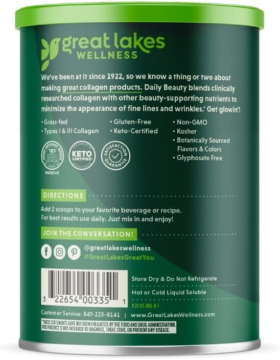 Great Lakes Wellness Daily Beauty Collagen Peptides – Raspberry Lemonade Flavor