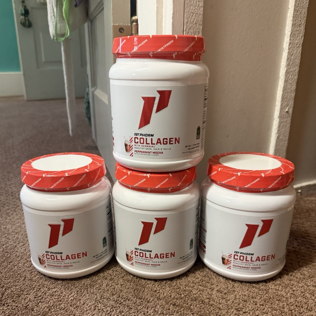 1st Phorm Collagen + Dermaval Powder Peppermint Mocha 4 Jars 1.19 lb Exp 10/26