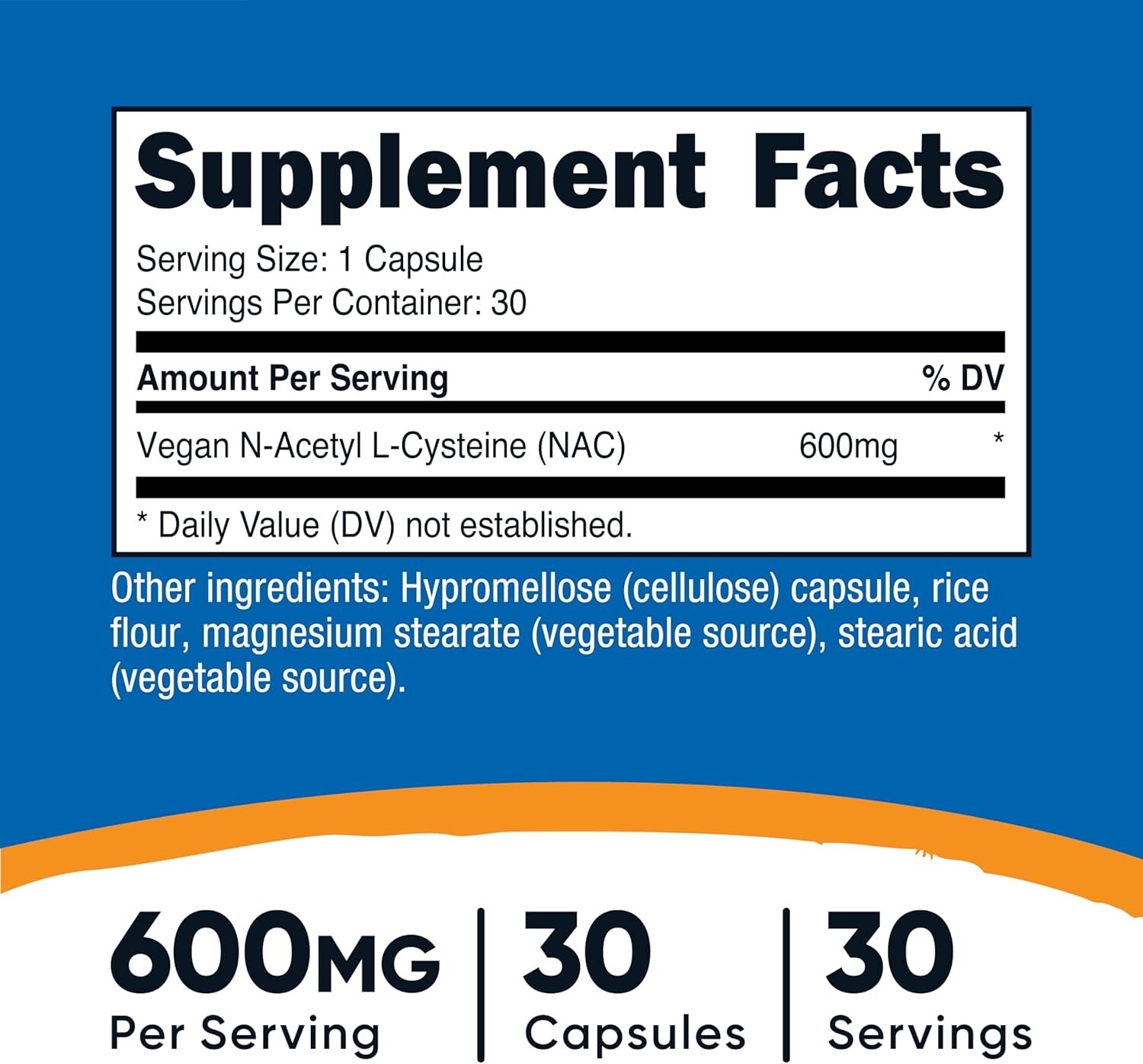 Nutricost N-Acetyl L-Cysteine (NAC) 600mg, 30 VegCaps GF – Non-GMO – EXP 07/2027