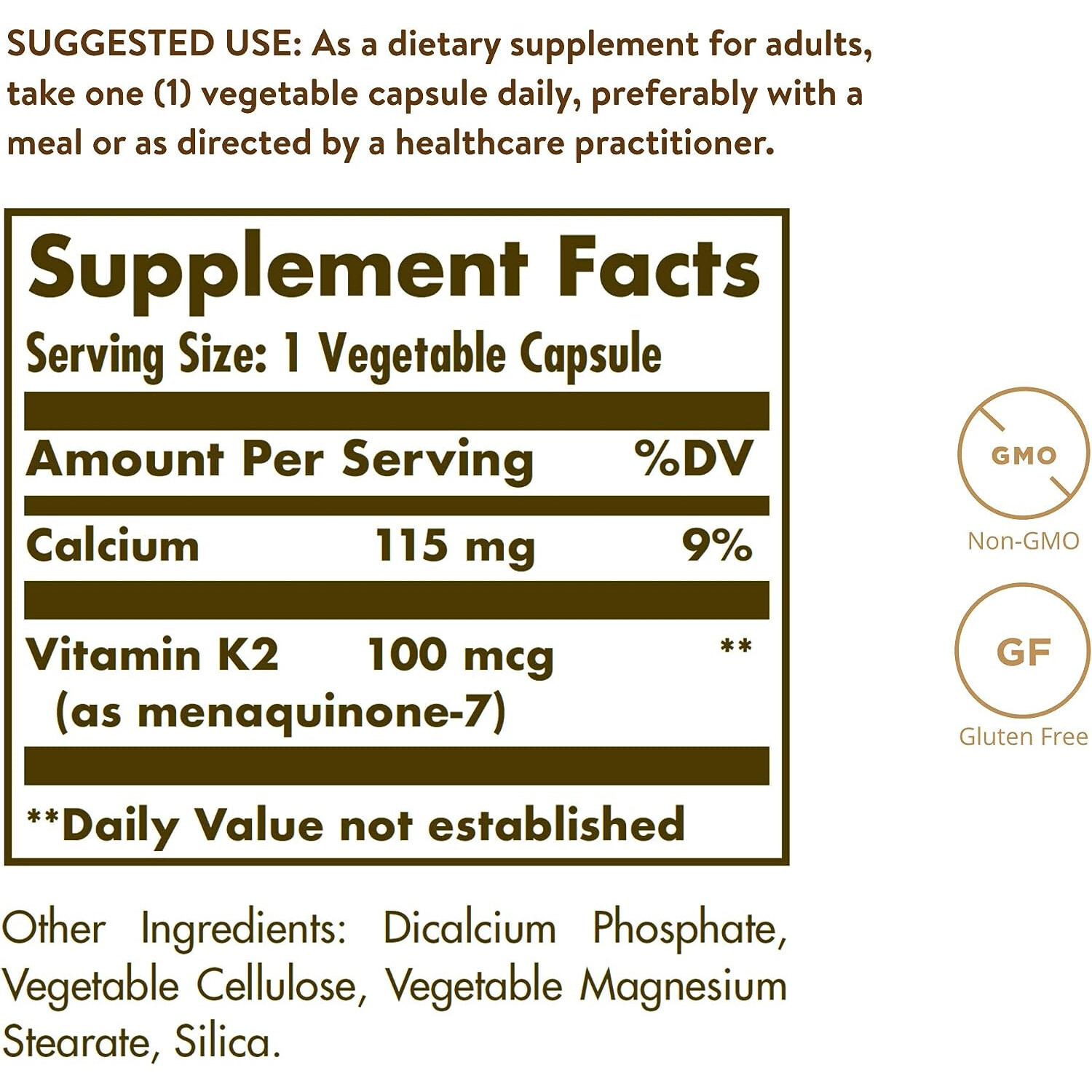 Solgar Natural Vitamin K2 (MK-7) 100 mcg, 50 Vegetable Capsules