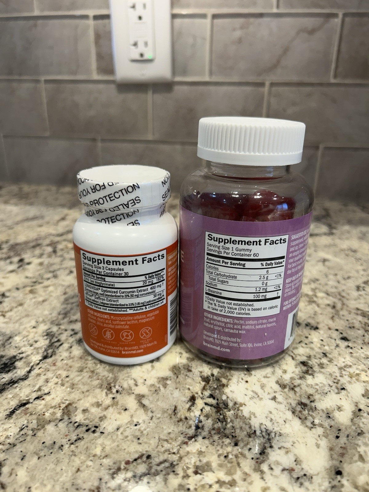 brainMD L-Theanine Gummies Berry Sugar-Free Vegan 60 & Happy Saffron Plus