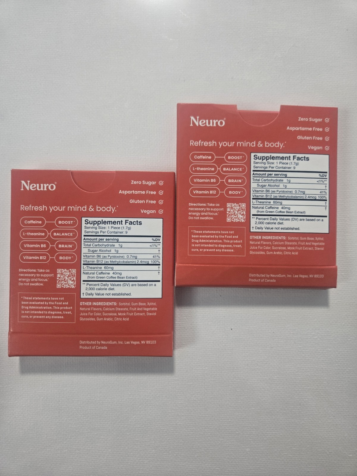 Neuro Gum L-theanine B-12 Nootropics Caffeine 2pk 18 pcs Cinnamon Flavor