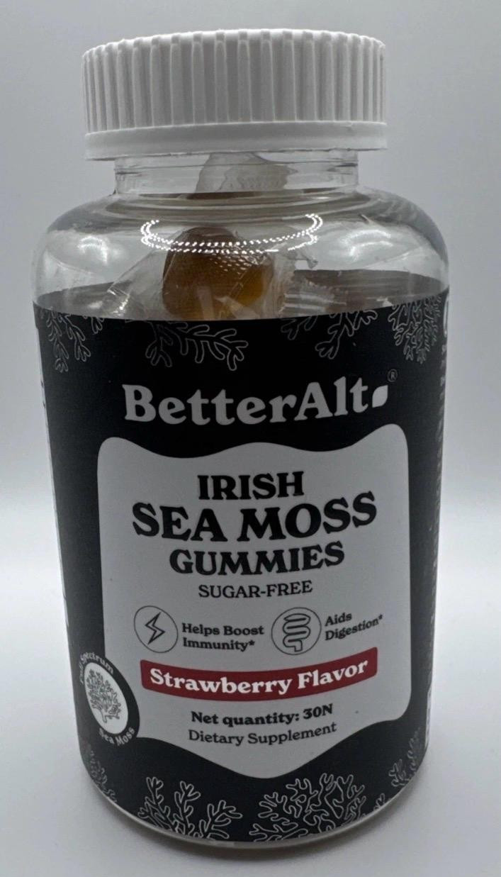 BetterAlt Irish Sea Moss Gummies Sugar-Free Strawberry 30 Ct Exp 01/2027