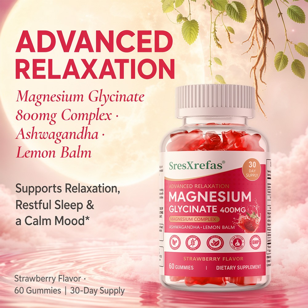 Magnesium Glycinate Gummies 800mg, Triple Magnesium Blend Calm Mood,Muscle,60CT