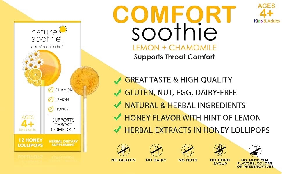 3 box Nature Soothie Comfort Soothie Honey Lollipops Lemon & Chamomile