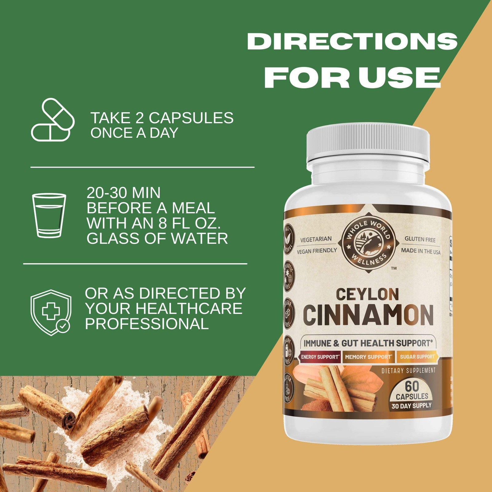 Organic Ceylon Cinnamon Supplement. USA Made.
