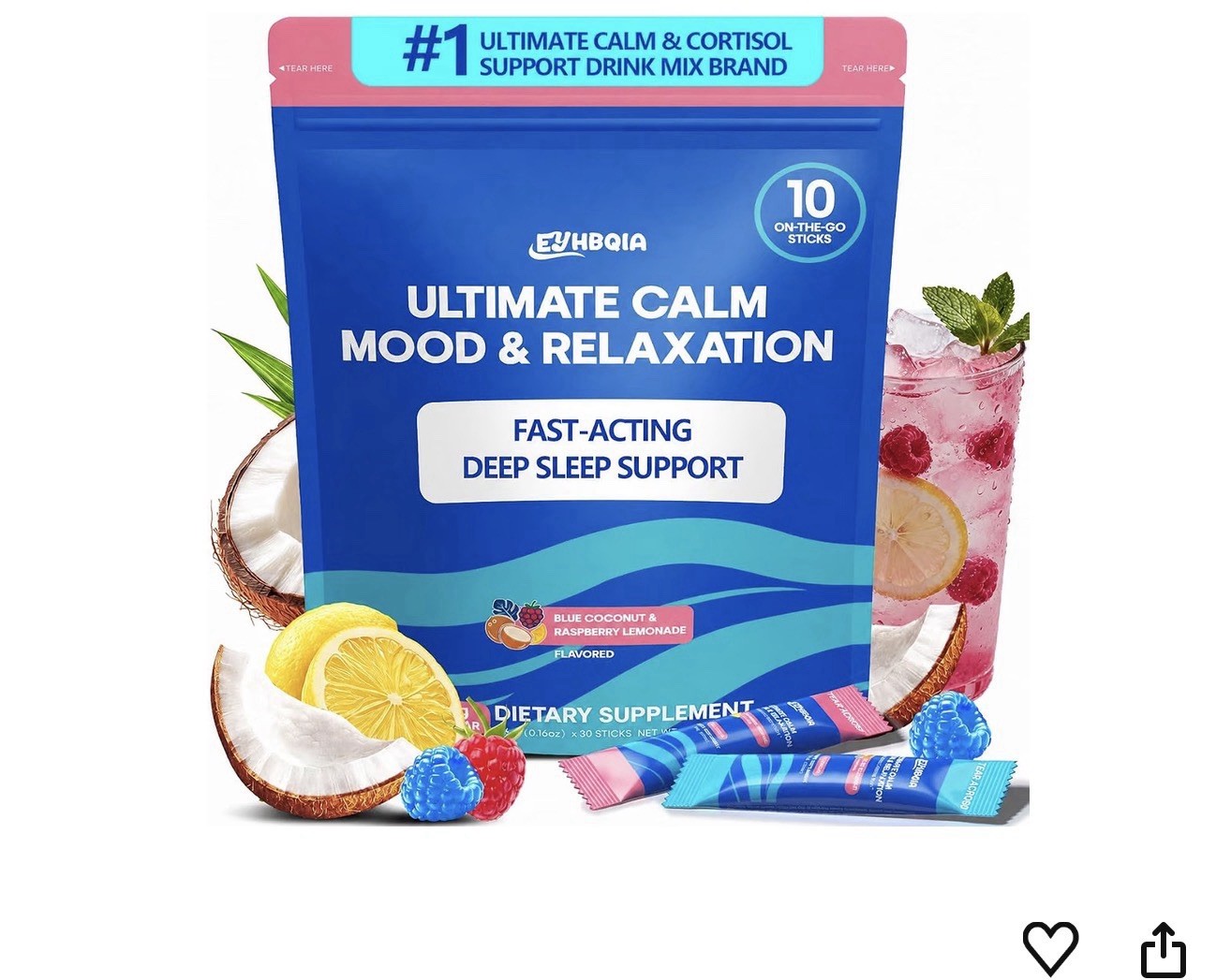 Euhbqia Ultimate Calm Drink Mix Powder Sleep & Relaxation Blue Coconut/Rasp