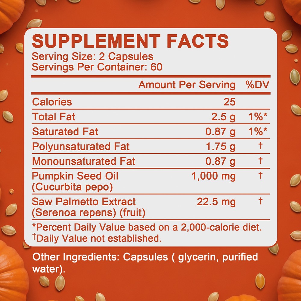 Pumpkin Seed Oil 1000mg Caps with Saw Palmetto for Men Prostate Function 120Pcs