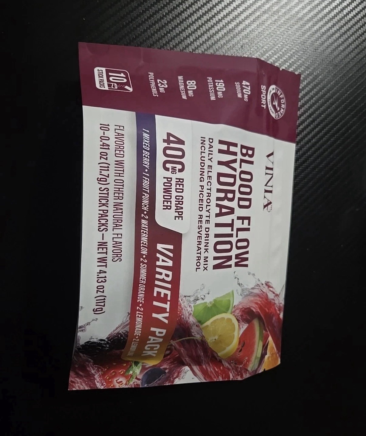 VINIA Resveratrol Electrolyte Hydration Powder Mix Variety Mix Blood Flow 10 Ct