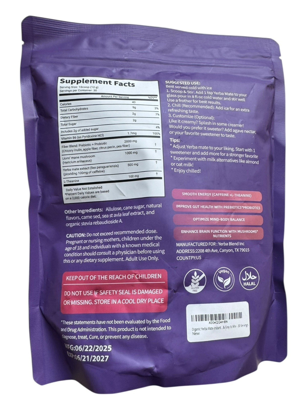 Organic Yerba Mate Instant Drink Mix – Strawberry Kiwi – 30 Servings – Ex: 6/27