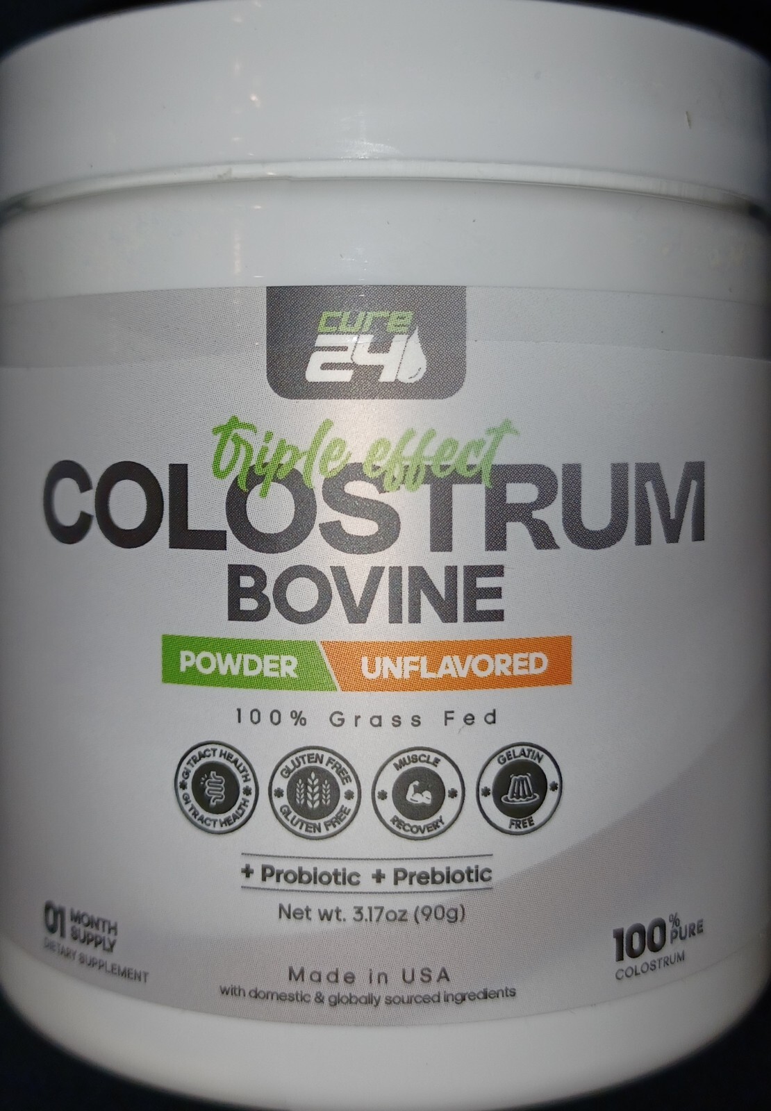 Cure 24 Bovine Colostrum X3 Supplement Powder Triple Effect Grass Fed High IgG