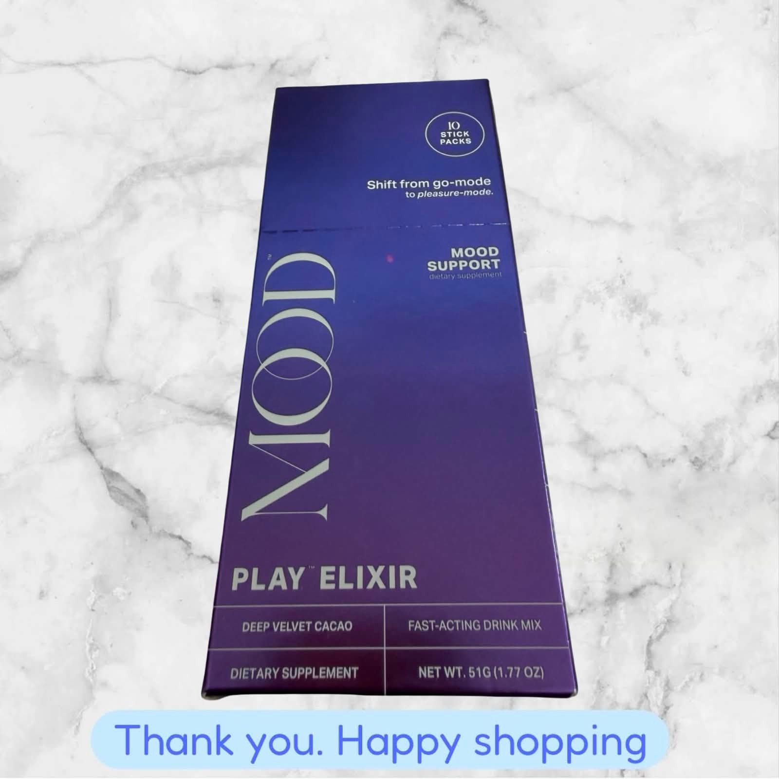 MOOD Play Elixir Mood Support Drink Mix Powder Deep Velvet Cacao 10ct 1.77oz NEW