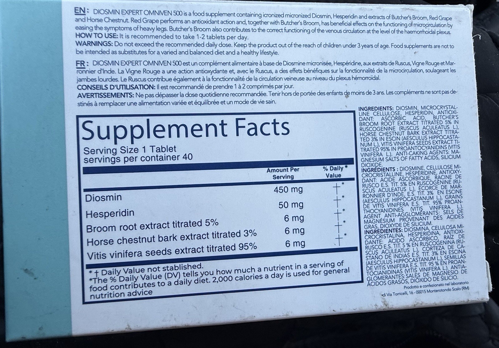DuLac Pharma Diosmin Hesperidin Antioxidant Circulatory Health Tablets 40 Count