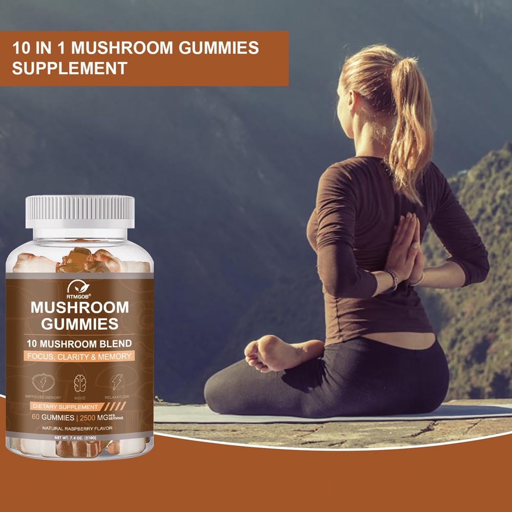 8 in 1 Mushroom Gummies Complex Ashwagandha & Lions Mane Reishi, Cordyceps…