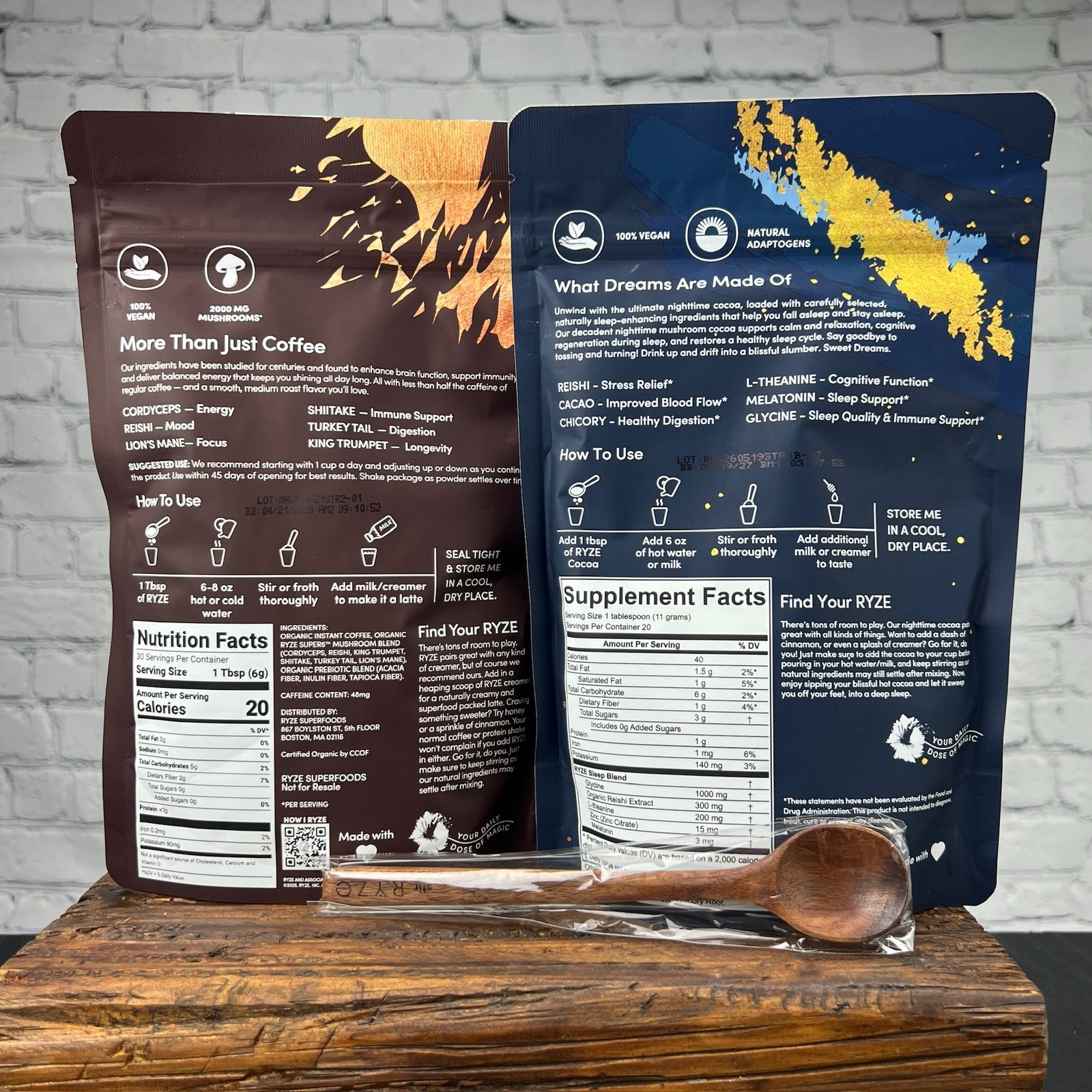 RYZE Day + Night Bundle, Mushroom Coffee + Hot Cocoa, 30 + 20 servings