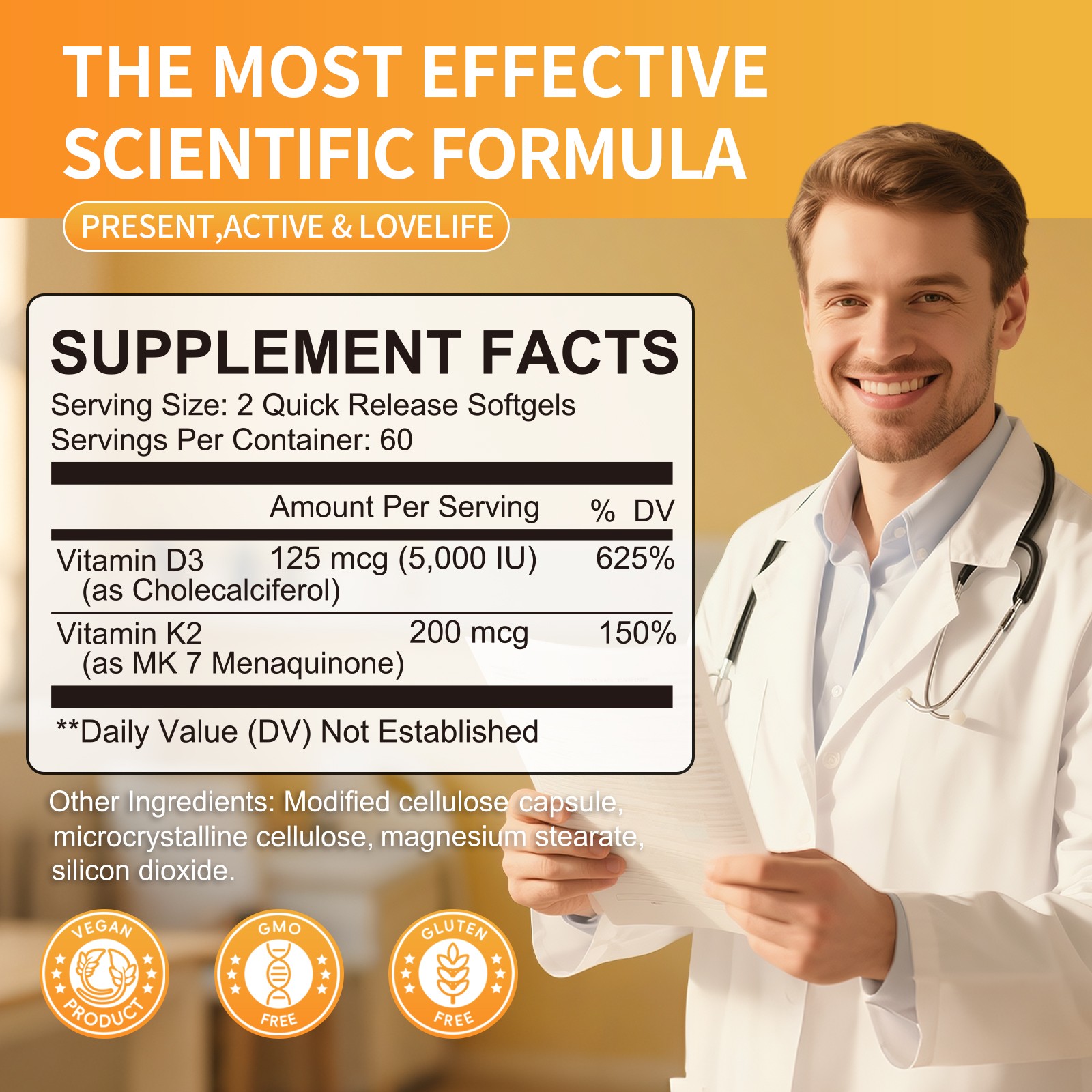 Vitamin K2 (MK7) + D3 Extra Strength Bone & Heart Health Non GMO Capsules
