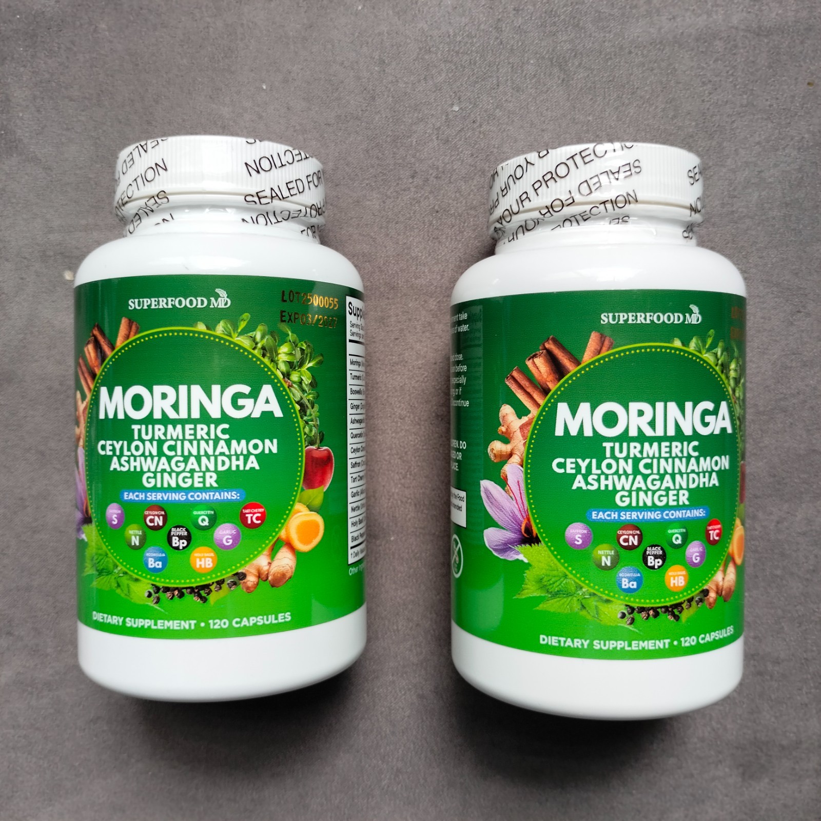 new pair of Superfood MD Moringa Supplement Turmeric Ginger 120 Caps Exp.03.2027