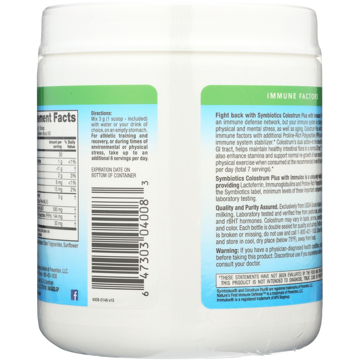 Colostrum Plus Powder With Immulox Symbiotics 6.3 Oz Immune Health 1 Pack