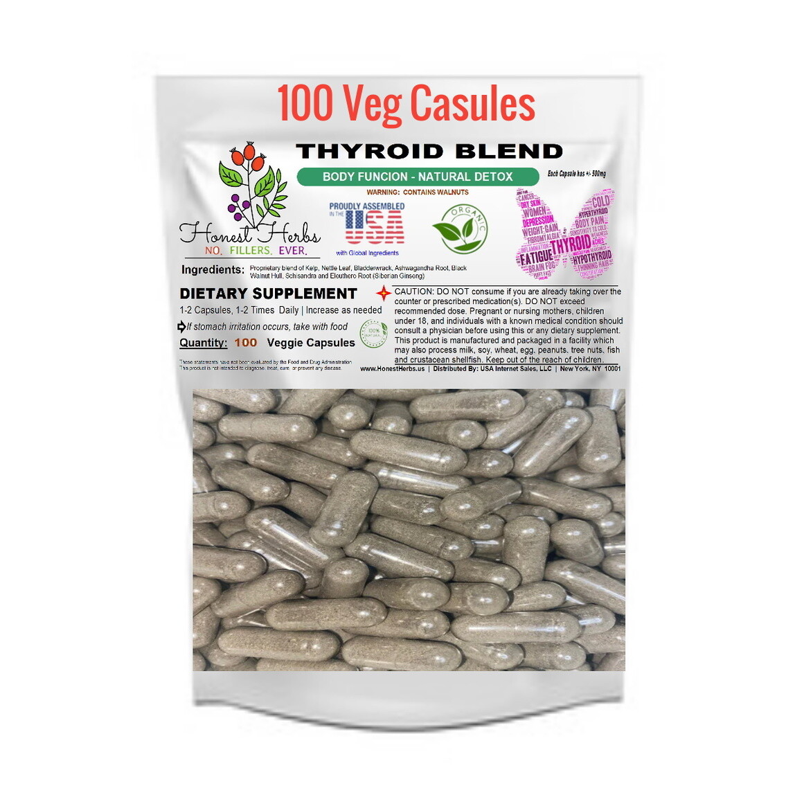 Thyroid Blend – Kelp, Bladderwrack, Ashwagandha & More 500mg, 100 Veggie Caps