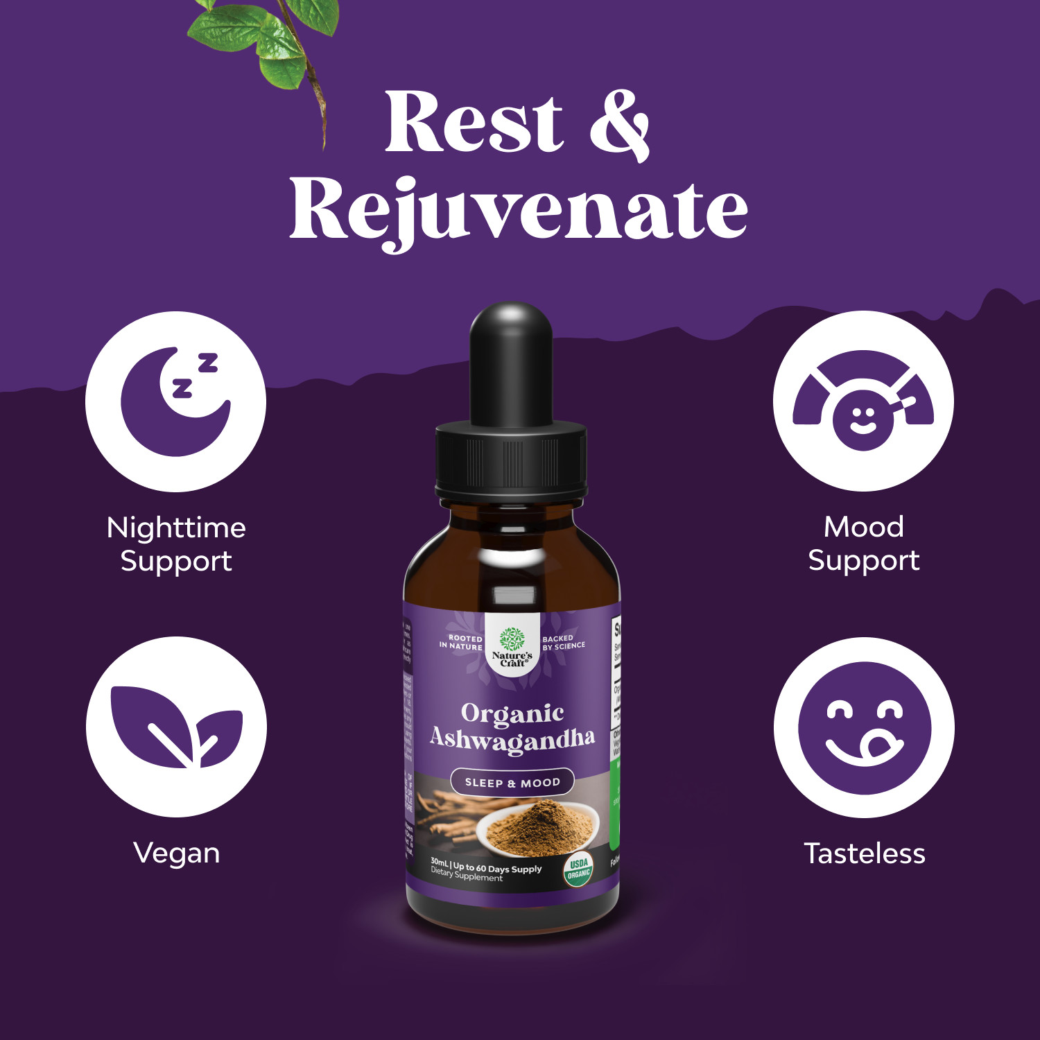 USDA Organic Ashwagandha Liquid Drops – Vegan Liquid Ashwagandha Root Extract