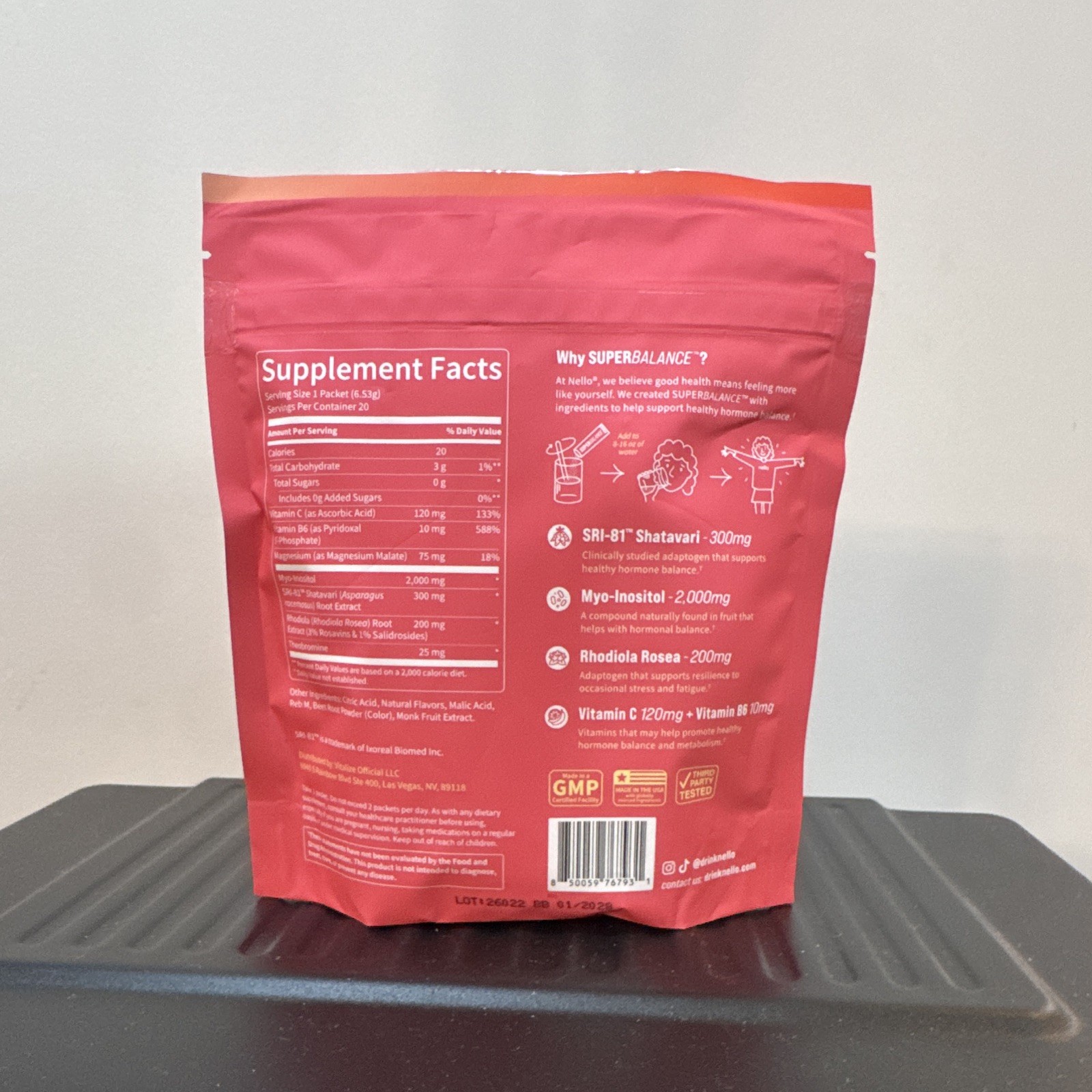 nello SUPERBALANCE Hormone Support Vegan Drink Mix Powder Strawberry Lemonade 20