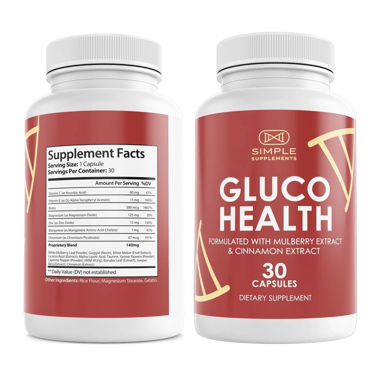 Gluco-Health Blood Health Support Dietary Supplement 30 Capsules （1-5 pack）
