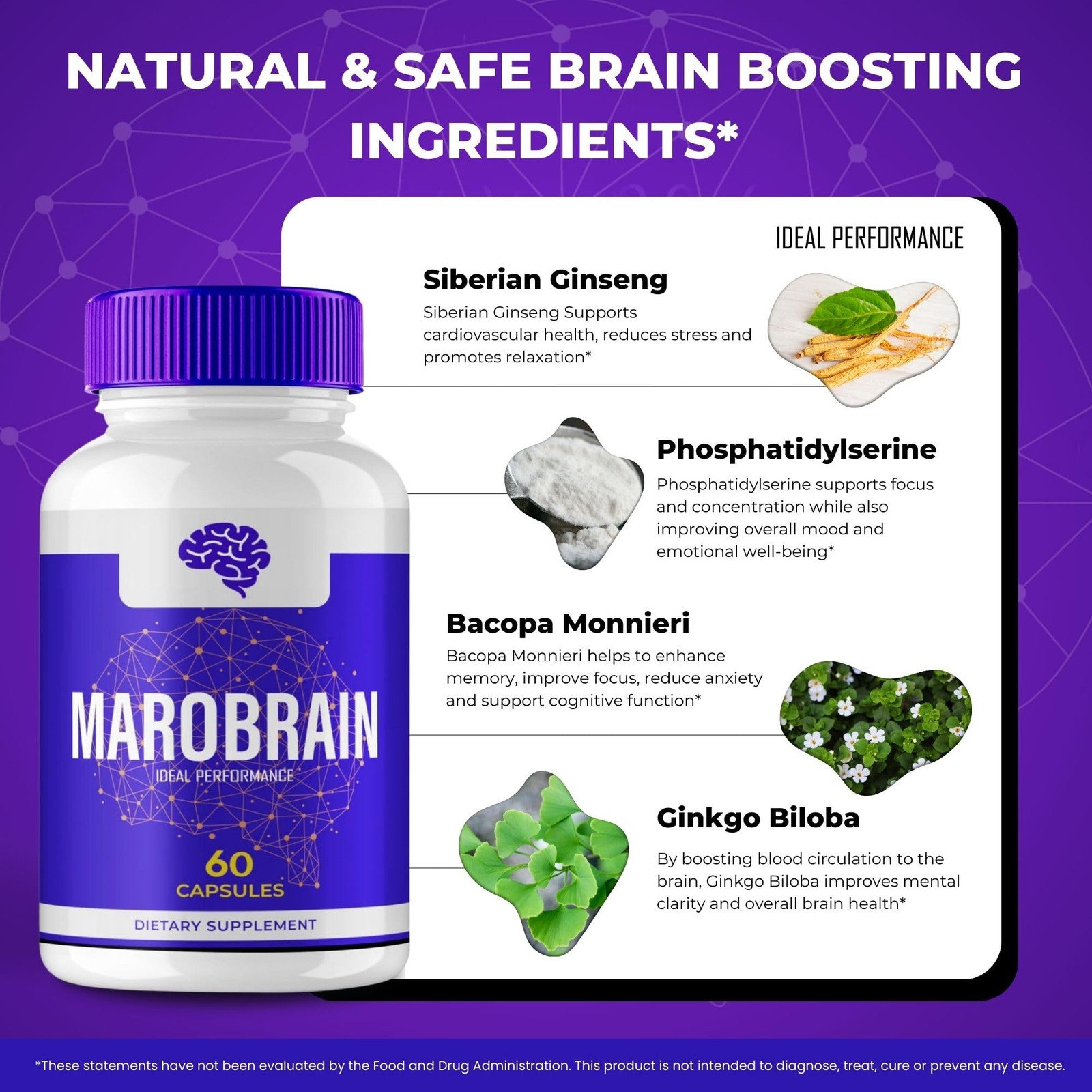 Marobrain Powder Supplement – 180 Capsules (3 Pack)