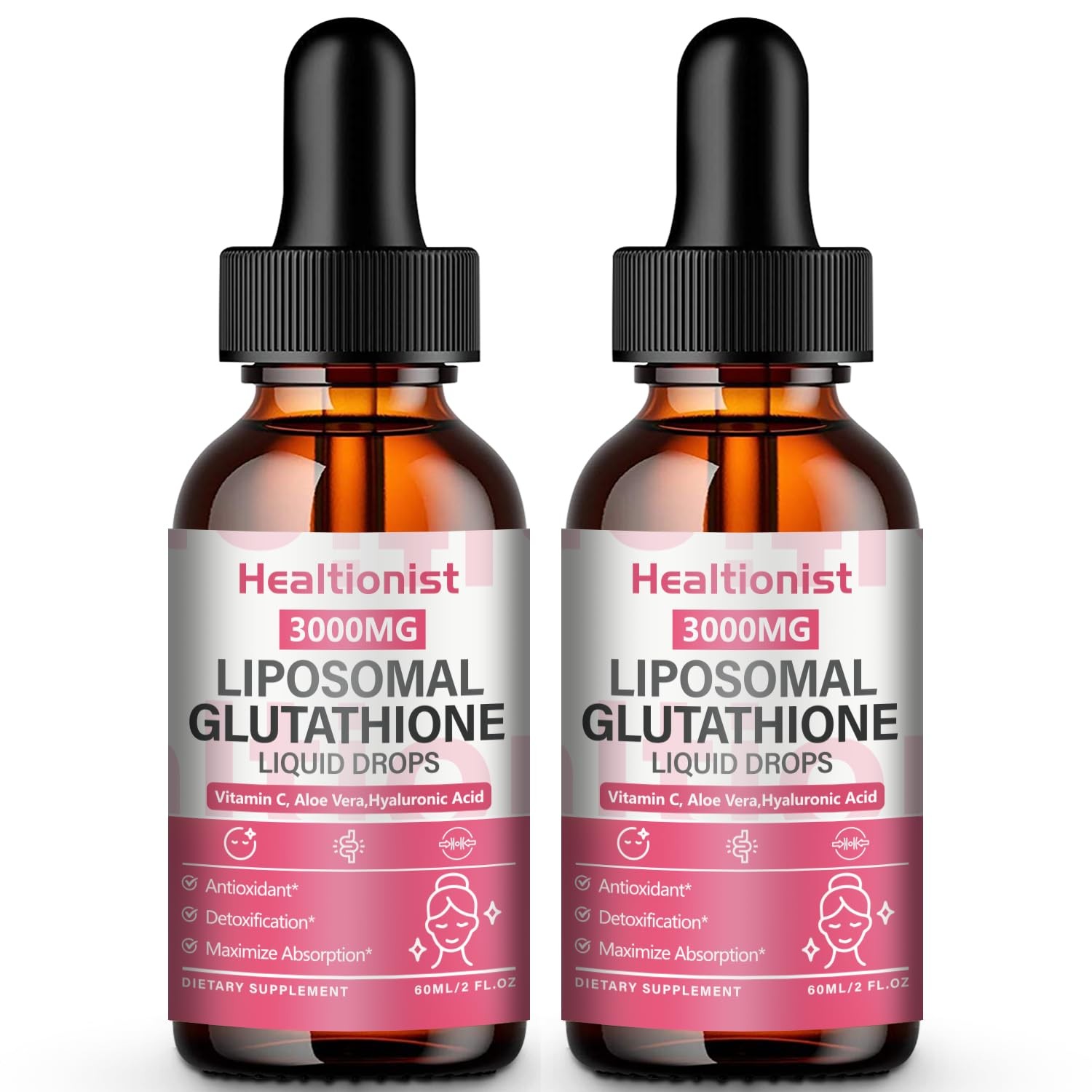 Healtionist 2 Pack 3000mg Liposomal Glutathione Liquid 2 Fl Oz (Pack of 2)