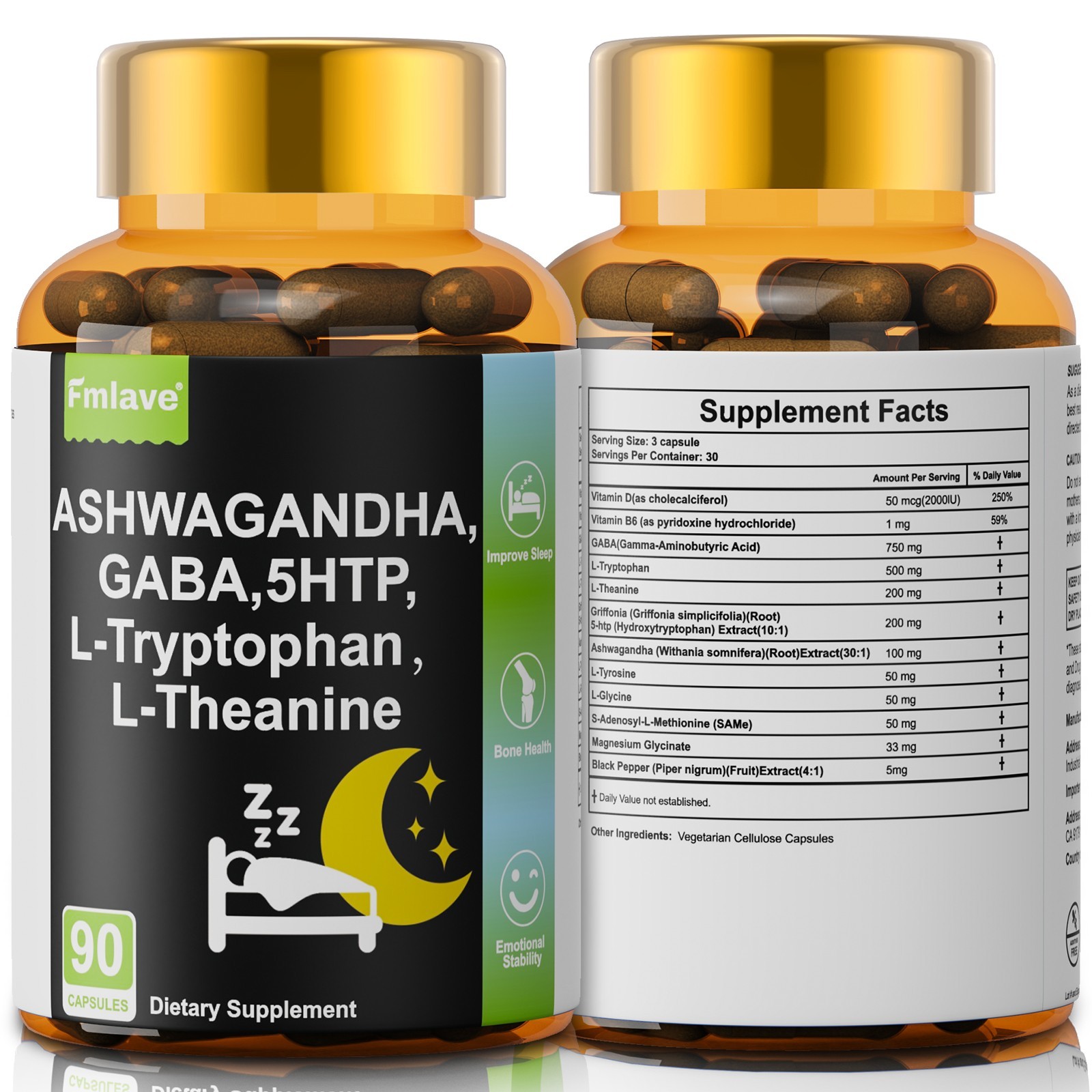 Anti Anxiety Formula With Gaba, L-Theanine, 5-HTP, Ashwagandha, Magnesium 180pcs