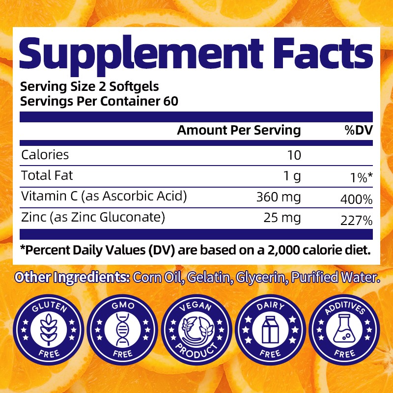 Vitamin C with Zinc 120 Capsules Antioxidant Supplements for Immune Support