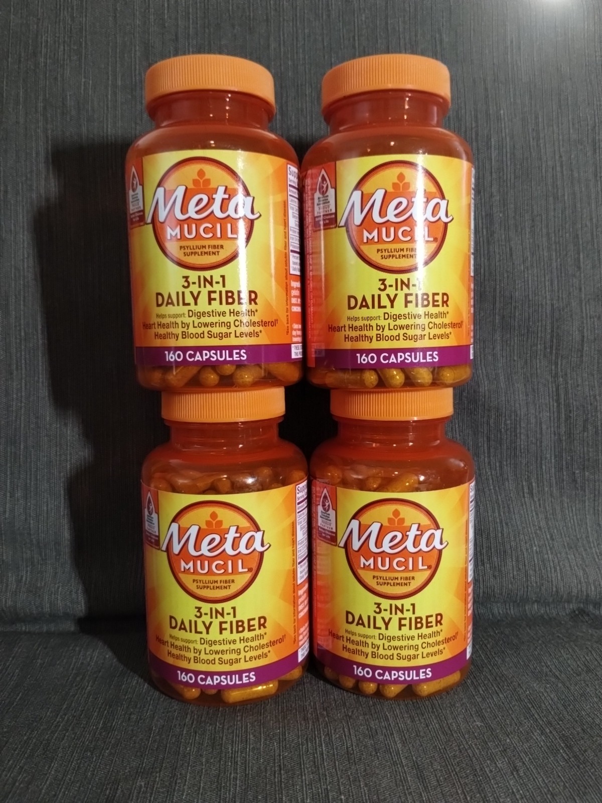 (4) Metamucil 3-in-1 Daily Fiber Supplement, 160 Capsules Each – Exp 2027+ Meta