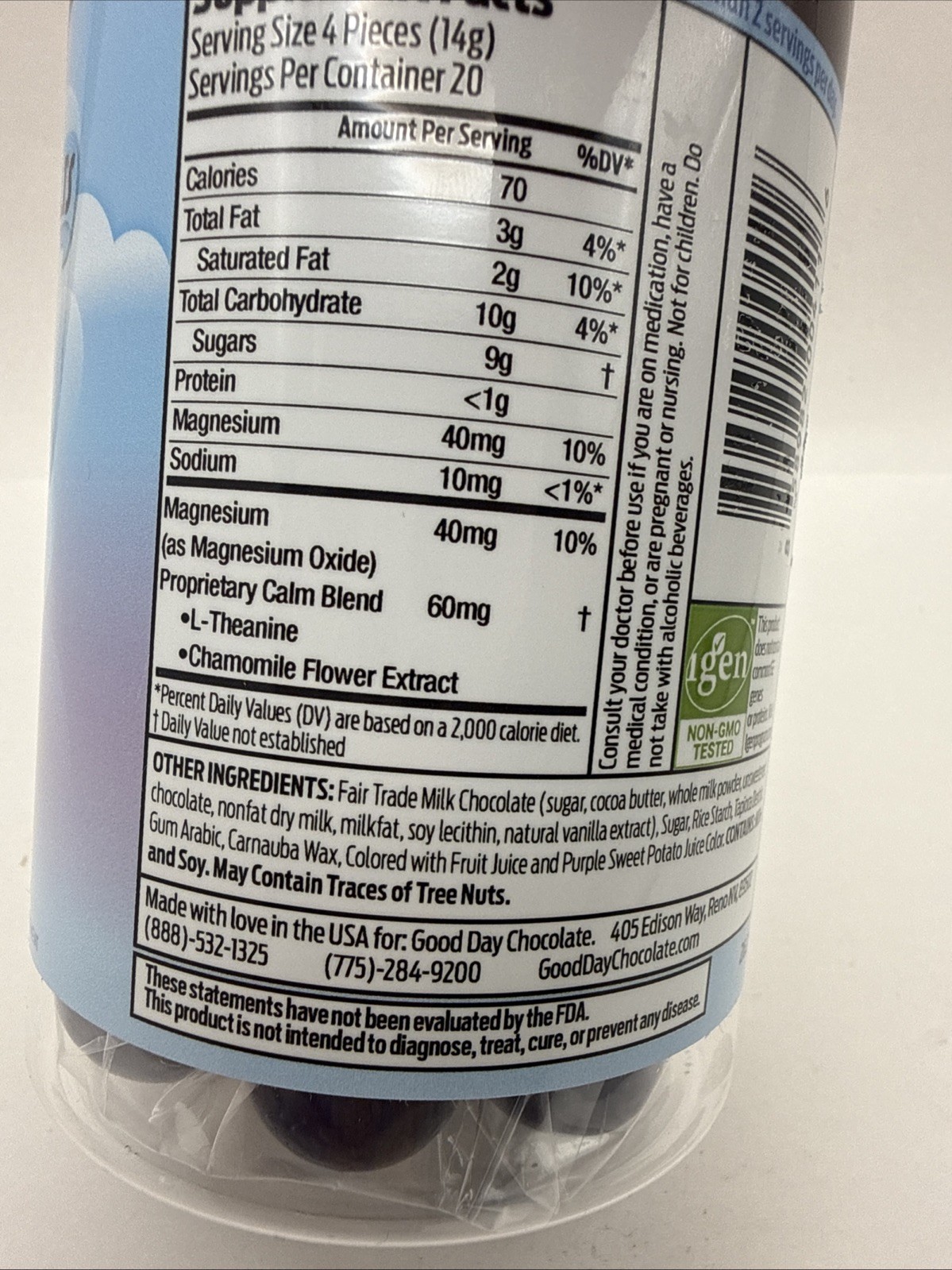 Good Day Chocolate Calm Supplement Milk Candy Coated 80 Pieces Ct